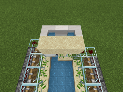 サトウキビを植えられるブロックと階段と水の配置