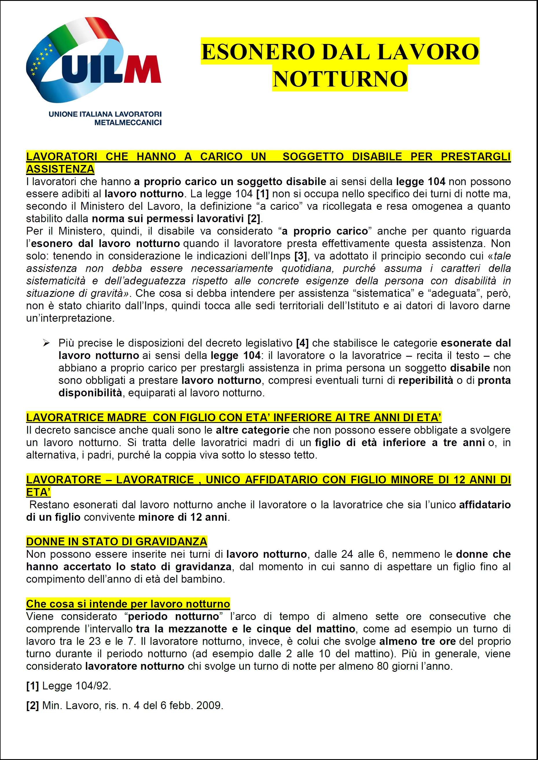 ESONERO TURNO NOTTURNO - Benvenuti su uilmprovinciagranda!