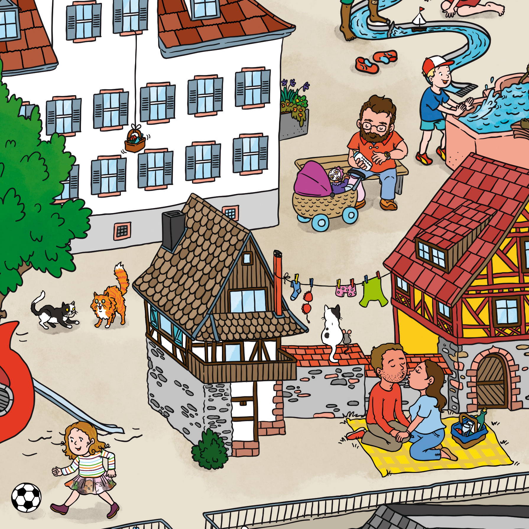 Oberkircher Wimmelbild, die alte Stadtmauer.