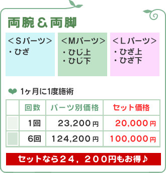 両脚(両足)両腕脱毛/脱毛フルール
