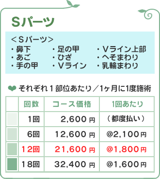 Sパーツ価格/脱毛フルール