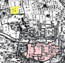 Shuri Castle (pink) and the residence of the Motobu Udun (yellow), 18th century