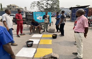 Test painting of road marking materials before implementation of the pilot project by counterparts (11 Aug 2023)
