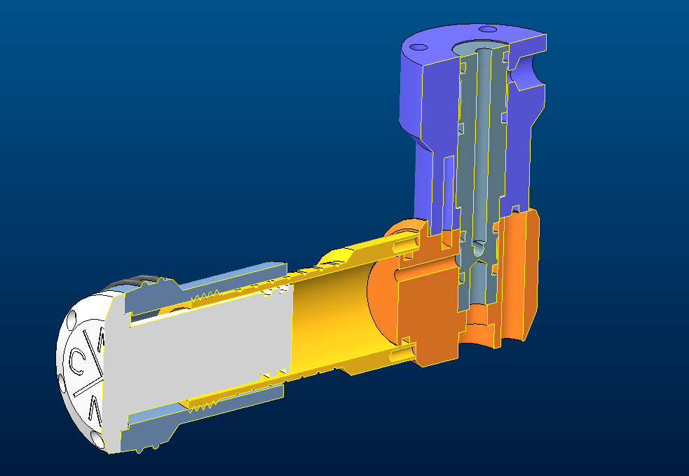 vue CAO en coupe de la bonbonne séparée de l'amortisseur.