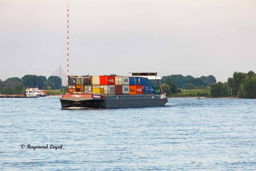 container barge on the river rhine