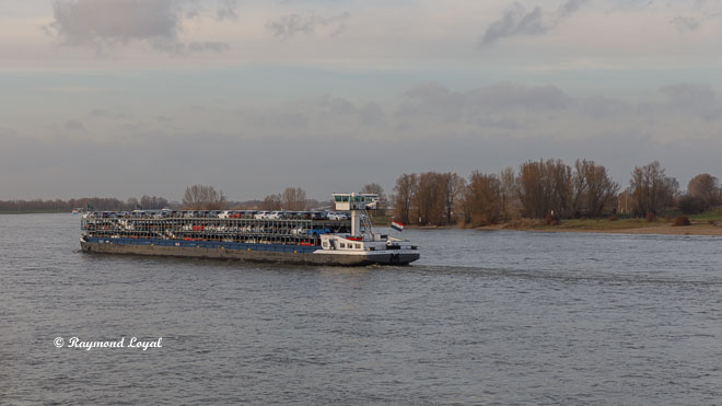 cart transporter barge on the rhine