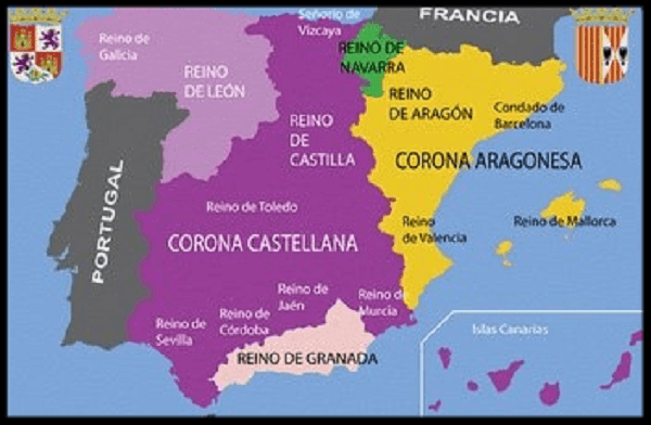 Mapa de  los reinos de España y del reino de Valencia, hoy Comunidad Valenciana hace 5 siglos.