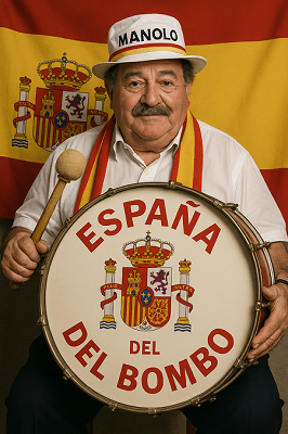 Manuel Cáceres Artesero, más conocido como Manolo el del Bombo y un animador incansable de los  partidos de la Selección Nacional de España.