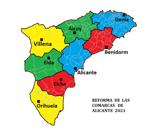 Mapa de las Comarcas de Alicante 2021. Fuente de la imagen: GVA.