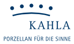Die Grafik zeigt das Logo der Fa. Kahla mit einer stilisierten Krone und dem Schriftzug Porzellan für die Sinne