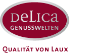 Die Grafik zeigt das Logo der Fa. Delica mit dem Text Delica Genusswelten und dem Schriftzug Qualität von Laux