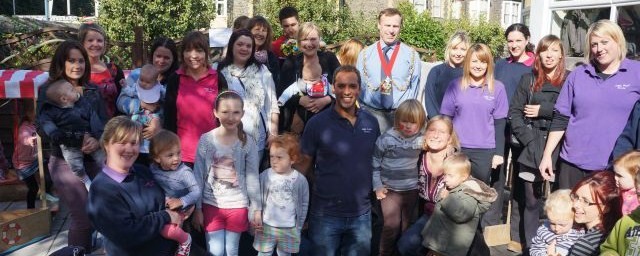 staff and parents photo for our nursery open day with Aberystwyth town mayor and children who recommend us