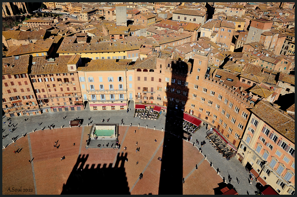 Ein rechter Schatten über dem Piazza del Campo