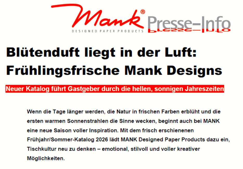 Pressemitteilung Mank 20.03.2026: Blütenduft liegt in der Luft: Frühlingsfrische Mank Designs