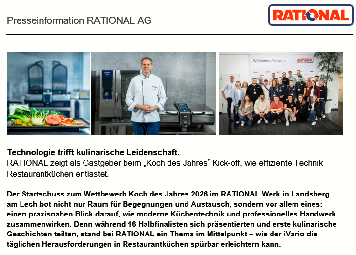 Pressemitteilung Rational 08.04.2026: Technologie trifft kulinarische Leidenschaft