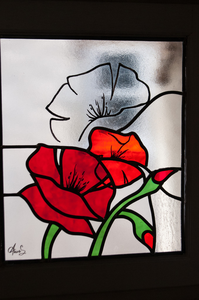 Coquelicots - Vitrail au plomb et peinture-34