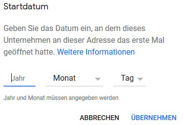 Eröffnungsdatum in Google MyBusiness / Google Maps einstellen