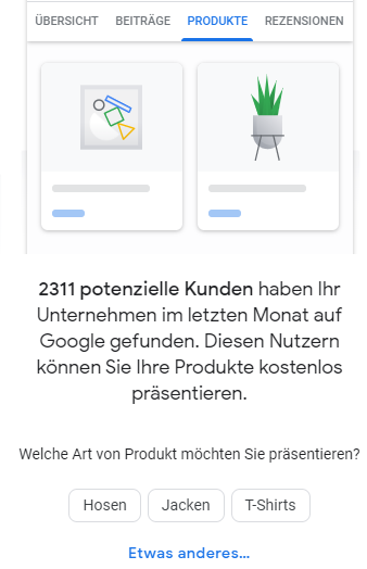 Screenshot Produkte hinzufügen Schaltfläche in Google MyBusiness
