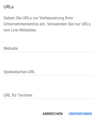 Website und URL für Termine oder Speisekarte in Google MyBusiness / Google Maps einstellen
