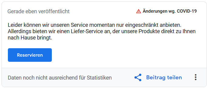 Screenshot: Corona-Update-Beitrag in Google MyBusiness