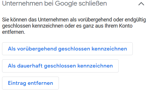 Screenshot: Unternehmen als vorübergehend geschlossen markieren in Google MyBusiness
