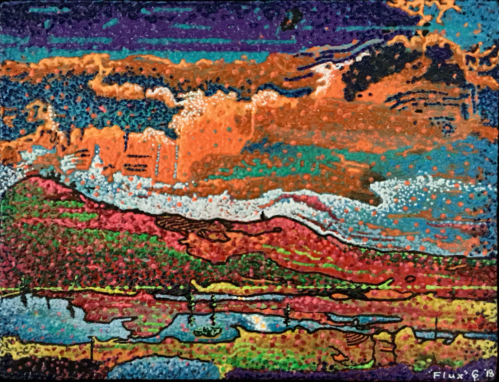 30)  FLUX, acrylic on wood panel, 10”x 13”, 2018   