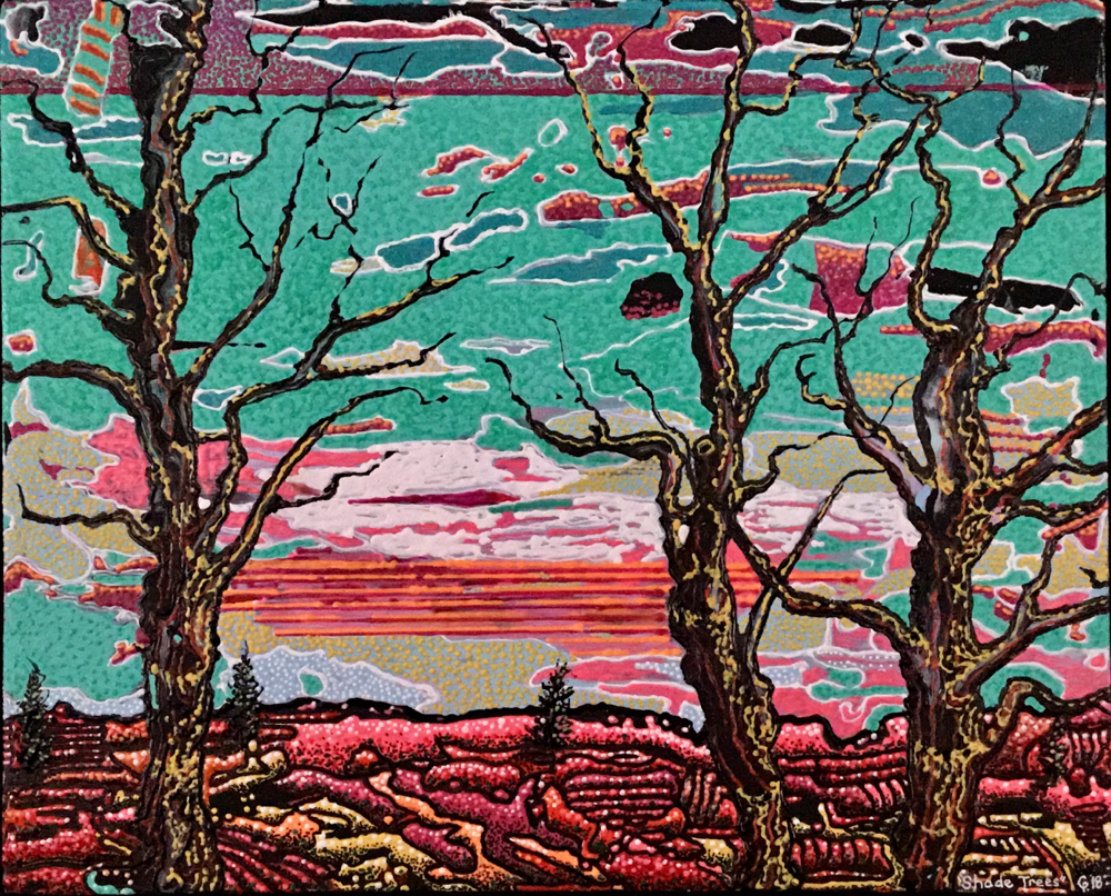 23)   SHADE TREES, acrylic on wood panel, 15”x 19.75”, 2018     