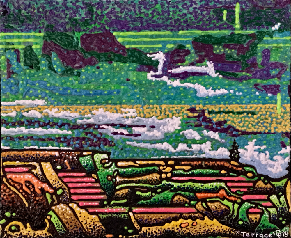33)  TERRACE, acrylic on wood panel, 9”x 11”, 2018      