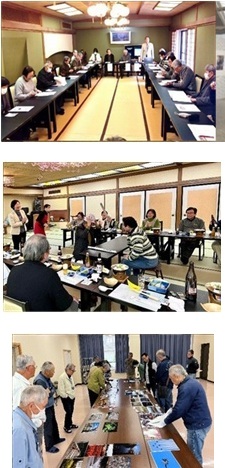 上:「第6回支部総会」 中:「新年会で楽しくゲーム」 下:「例会添削勉強会」