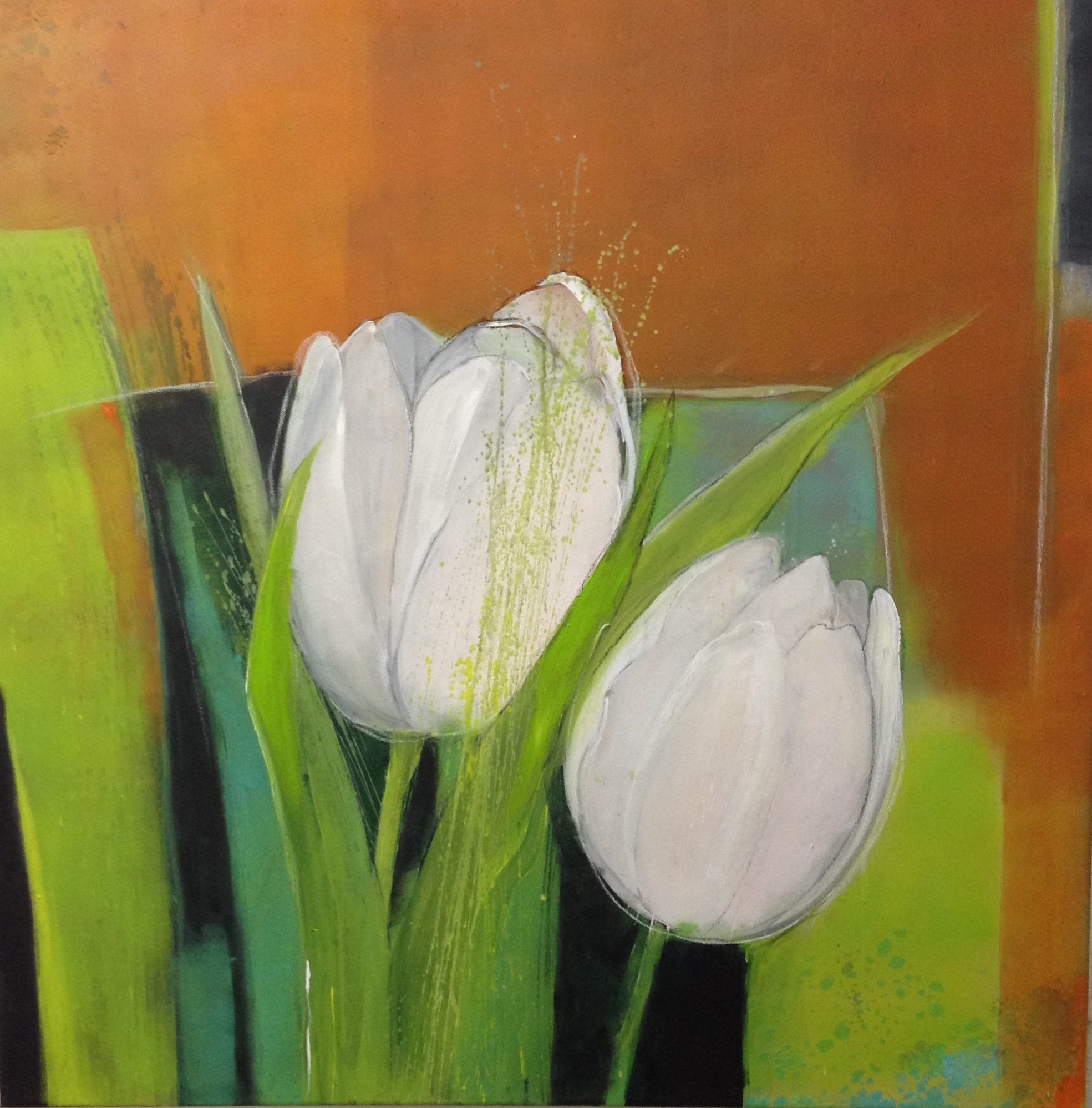 Weisse Tulpen, Acryl, 80x80