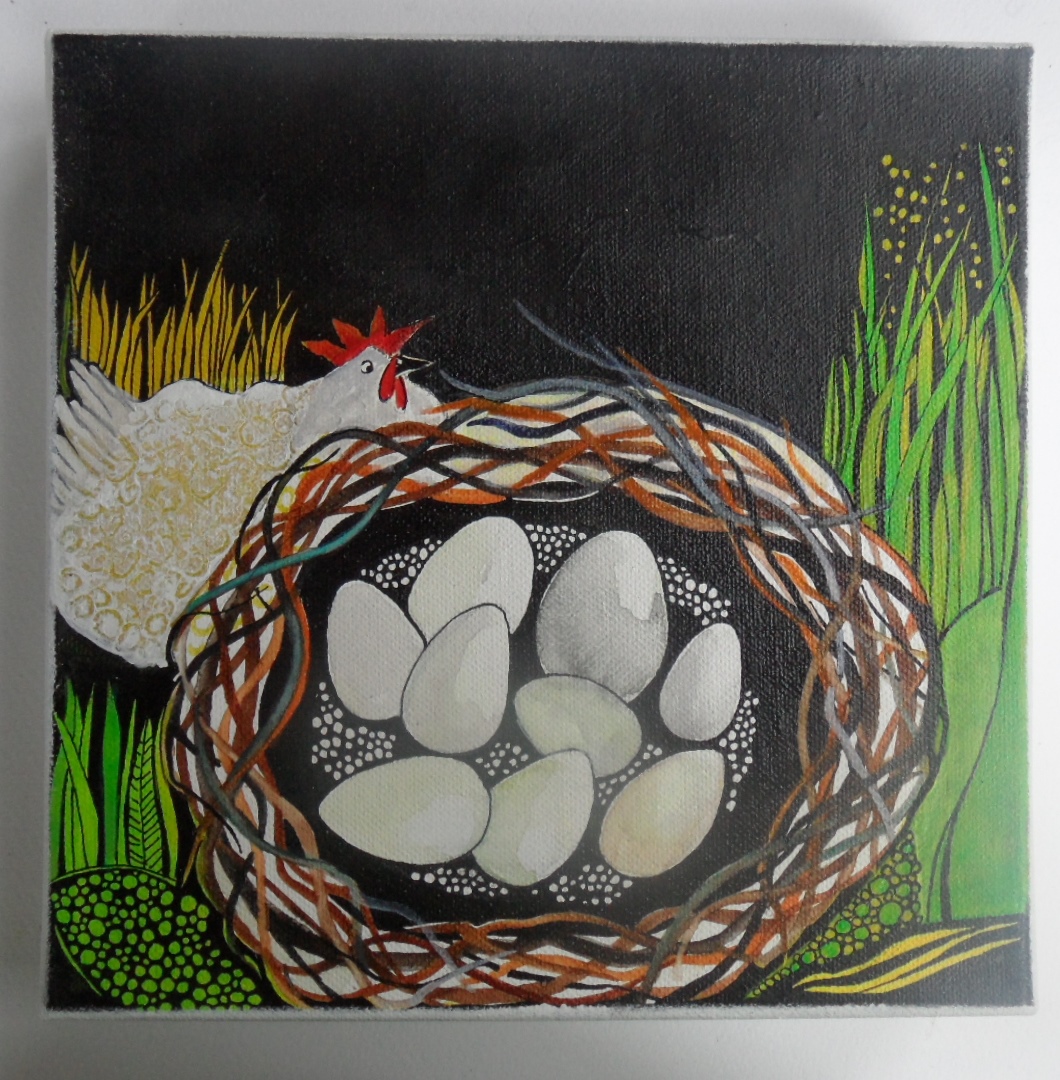Huhn mit Nest Acryl, 20x20