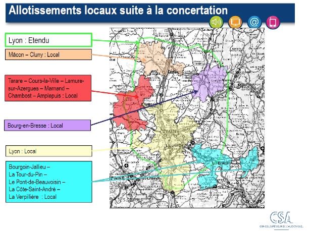 DAB+ Lyon étendu, Lyon local, Bourg-en Bresse local, Bourgoin-Jallieu local, Tarare local, Mâcon local