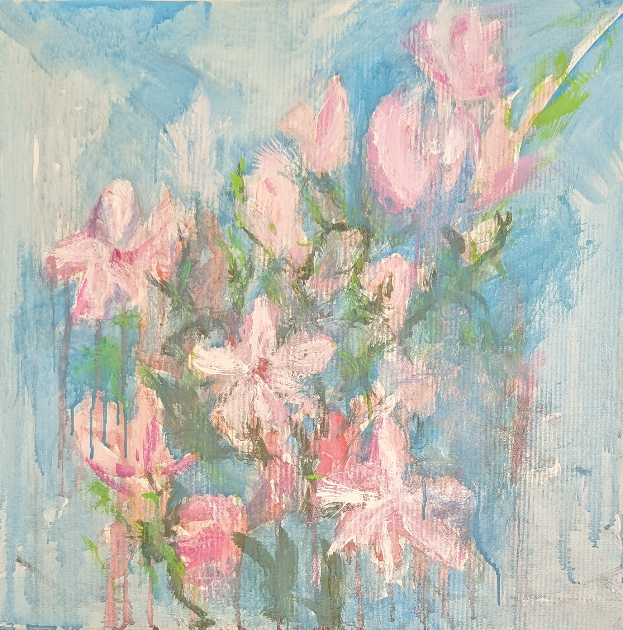 Magnolienzweig 1, Gouache auf Malplatte, 60x60 cm, 2024