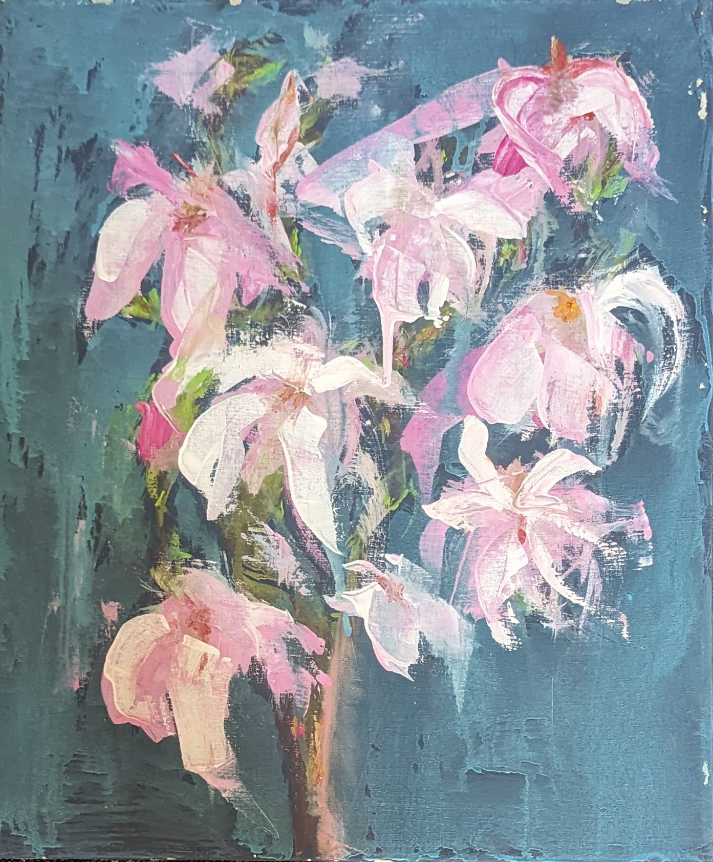 Magnolienzweig 3, Gouache auf Leinwand, 46x38 cm, 2024