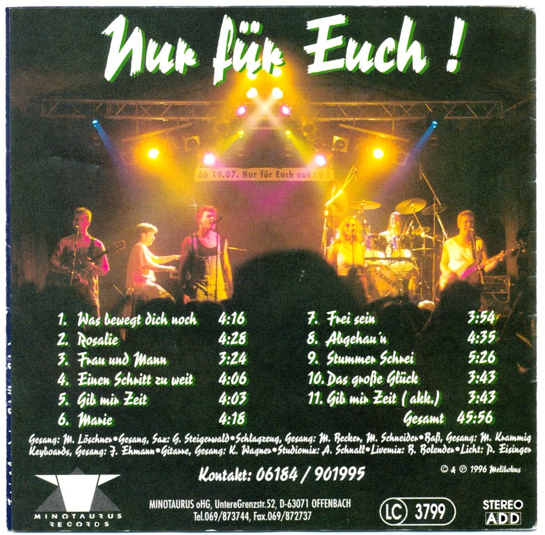 CD-Cover "Nur für Euch!" Rückseite