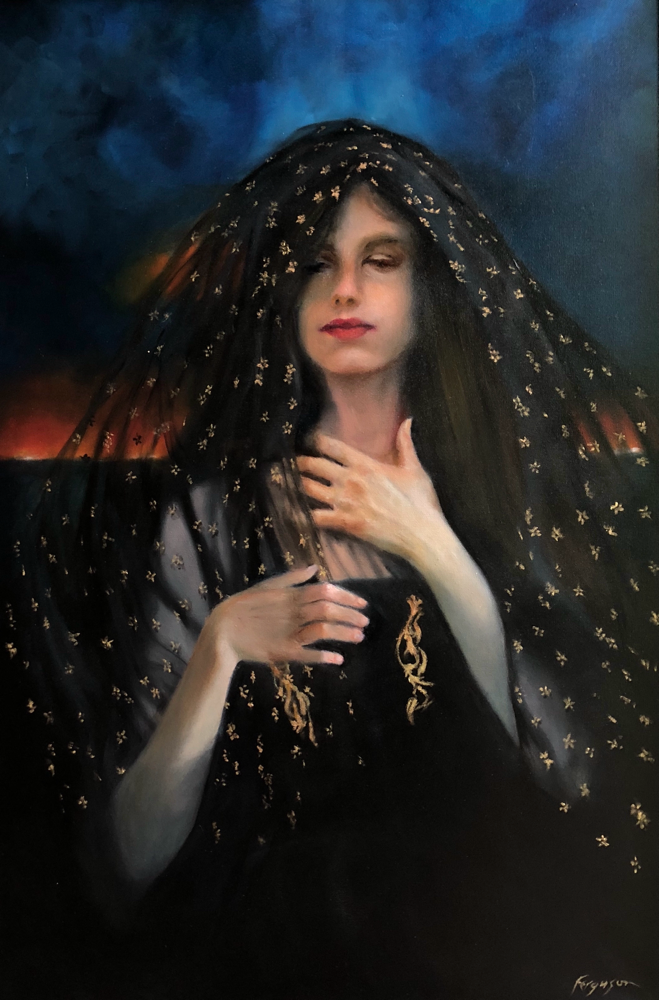 Inatteso- oil and gold leaf paint on canvas 36 x 24”