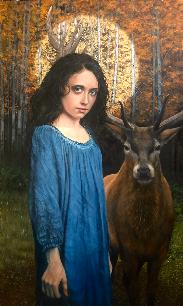 Refuge-Oil and gold  metallic on panel, 36x60” Best of Show