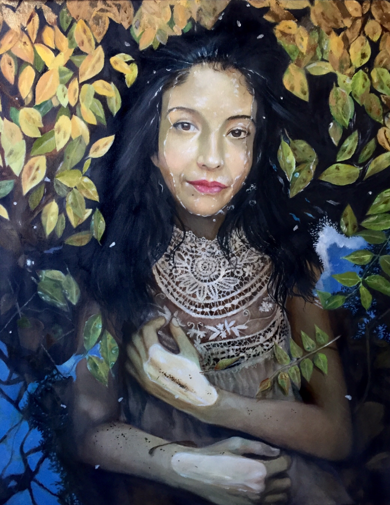 Rising - oil and gold foil on canvas - 30x24"