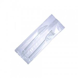 BIS POSATE BIANCO- Bis posate bianco forchetta + coltello con tovagliolo monovelo