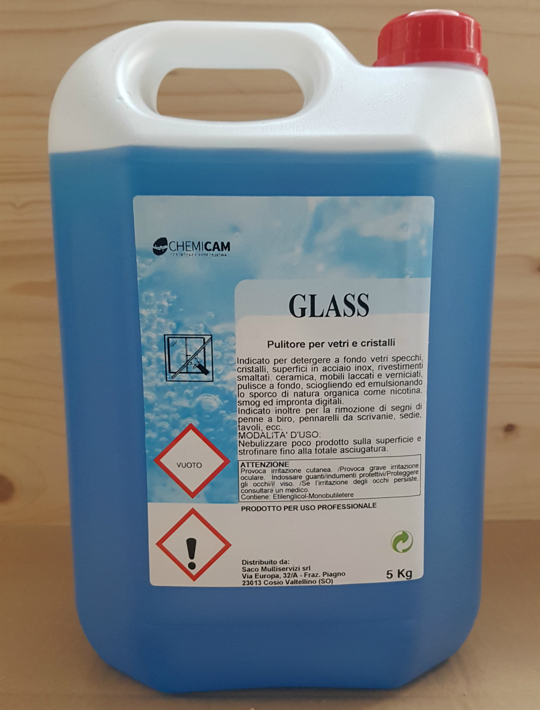 GLASS 5000 ML - Detergente formulato per detergere a fondo vetri e specchi,cristalli ecc