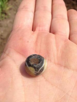 Cette petite perle de verre est censée remonter à la fin des années 900 de notre ère et elle est à ce jour la seule indication d'habitation Vikingdans la forteresse. (Photo: Nanna Holm)