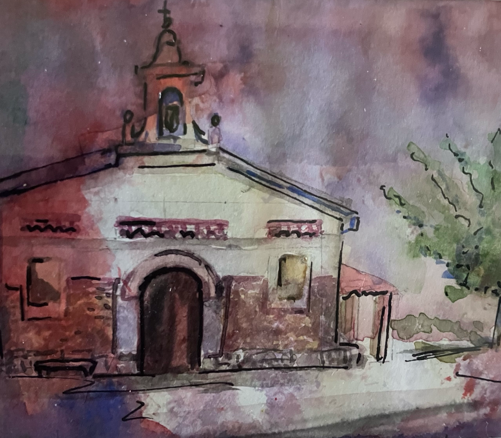 Acuarela en Al irnos. Iglesia de San Miguel
