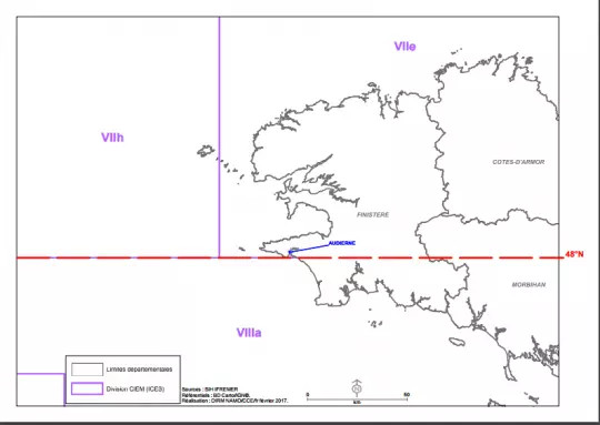 Seekarte der Grenze zwischen dem Nordfinistère und dem Südfinistère