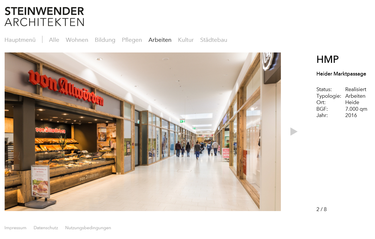 Innenbereich der neuen Heider Marktpassage - http://www.steinwender-architekten.de/