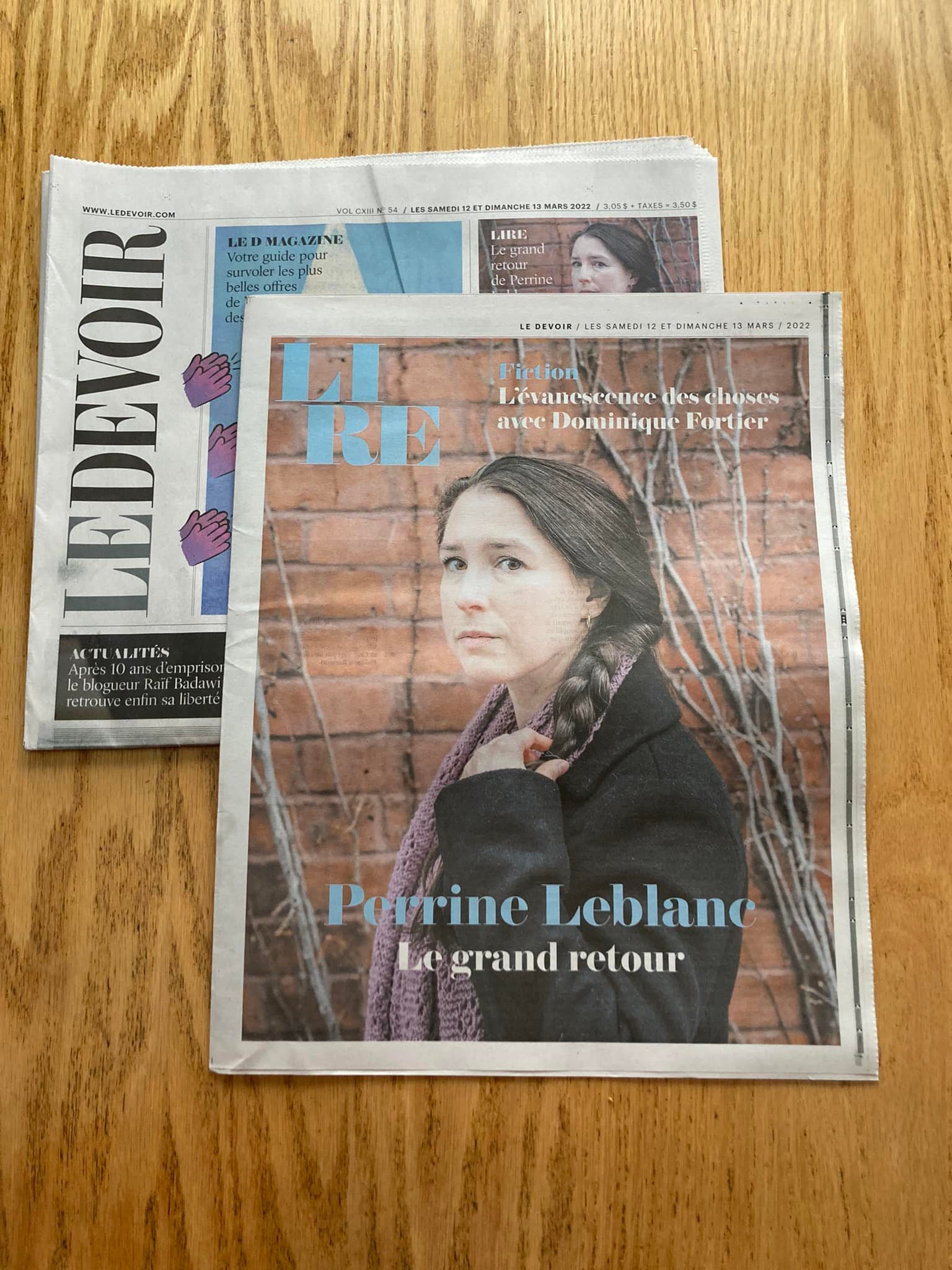Une du cahier Lire et du journal LE DEVOIR, 13 mars 2022. Pour GENS DU NORD.