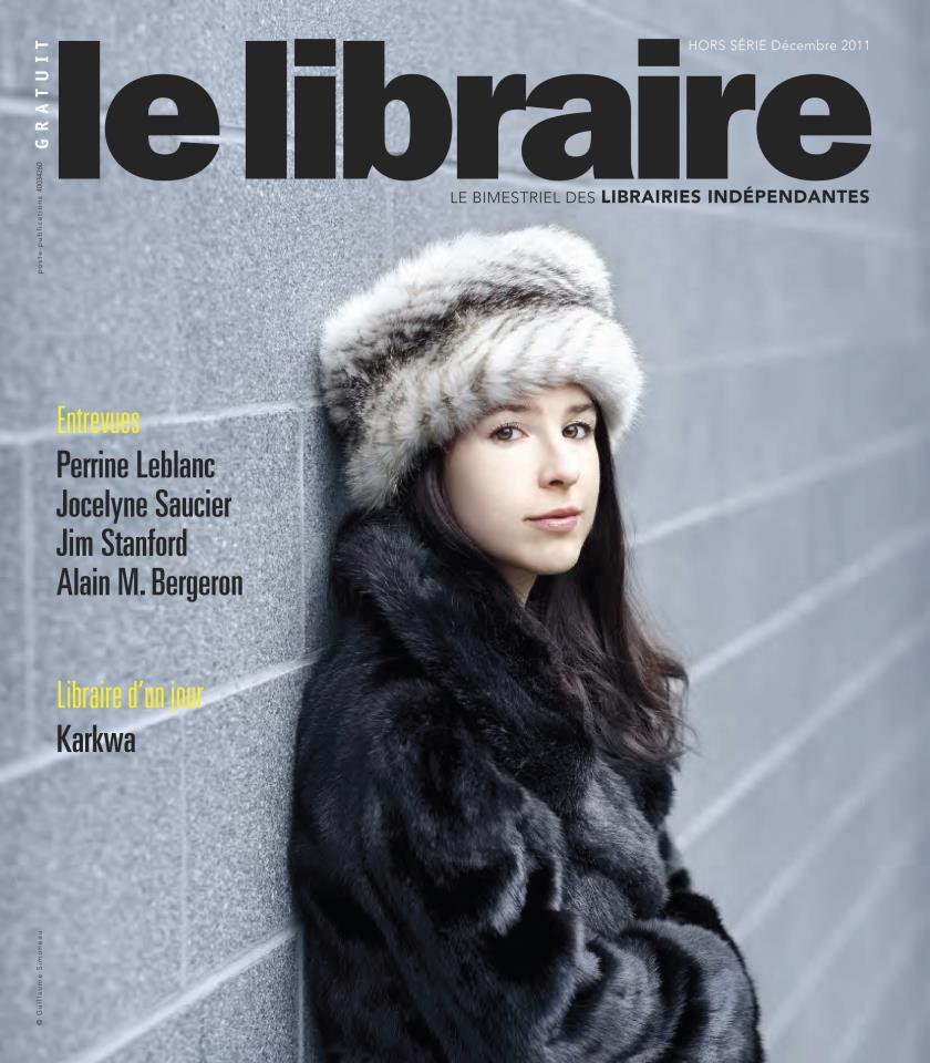 Une du magazine LES LIBRAIRES, 2011. Photo : Guillaume Simoneau. Pour L'homme blanc.