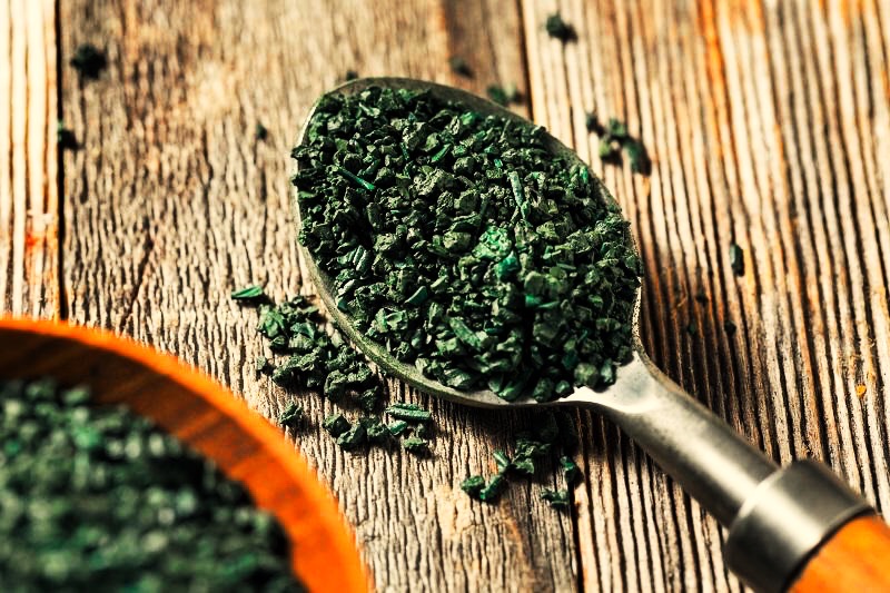 Spirulina Algen in der Weiterverarbeitung.