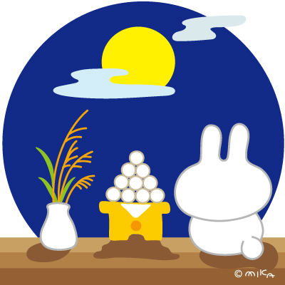 十五夜にお月見するウサギ（正方形）