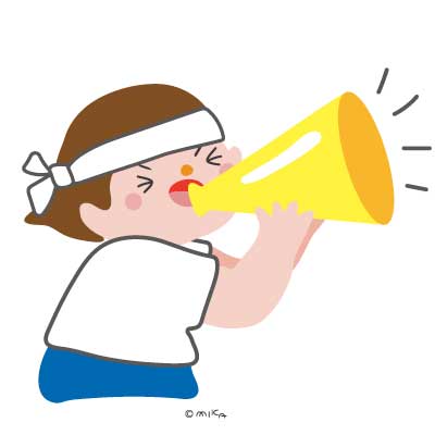 メガホンで応援する白組の女性