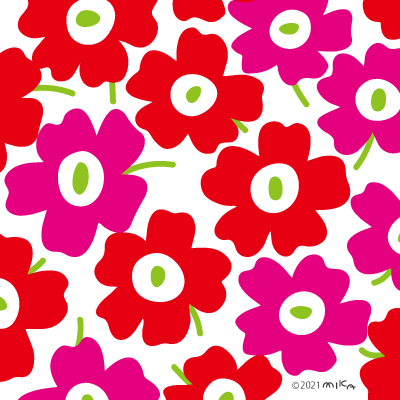 赤×ピンク×背景白（北欧風花のイラスト）
